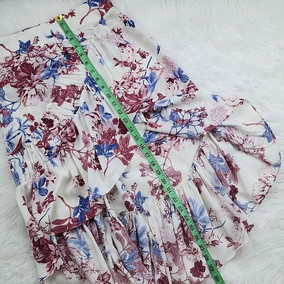 MISA Los Angeles Luz Floral High Low Skirt Size Small White Pink Ruffle‎ Viscose - Picture 9 of 9